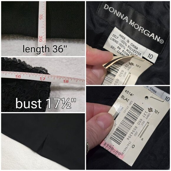 Donna Morgan Lace Cocktail Dress – Black Midi w/ Faux Button Back – Size 10 NWT - Picture 14 of 14